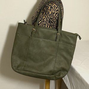 Green faux soft leather tote bag for laptop and tablets